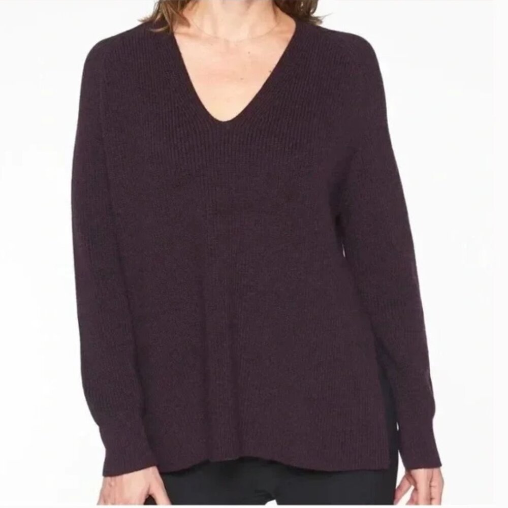 Athleta Plum Merino Wool Blend Sweater Womens XS Switchback Oversized V-Neck
